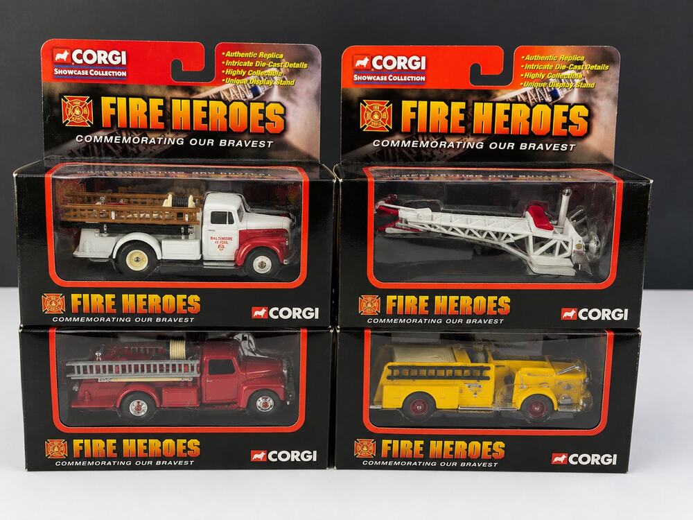 Corgi Fire Heroes Diecast Fire Trucks Helicopter Lot of 4 Boxed 2002
